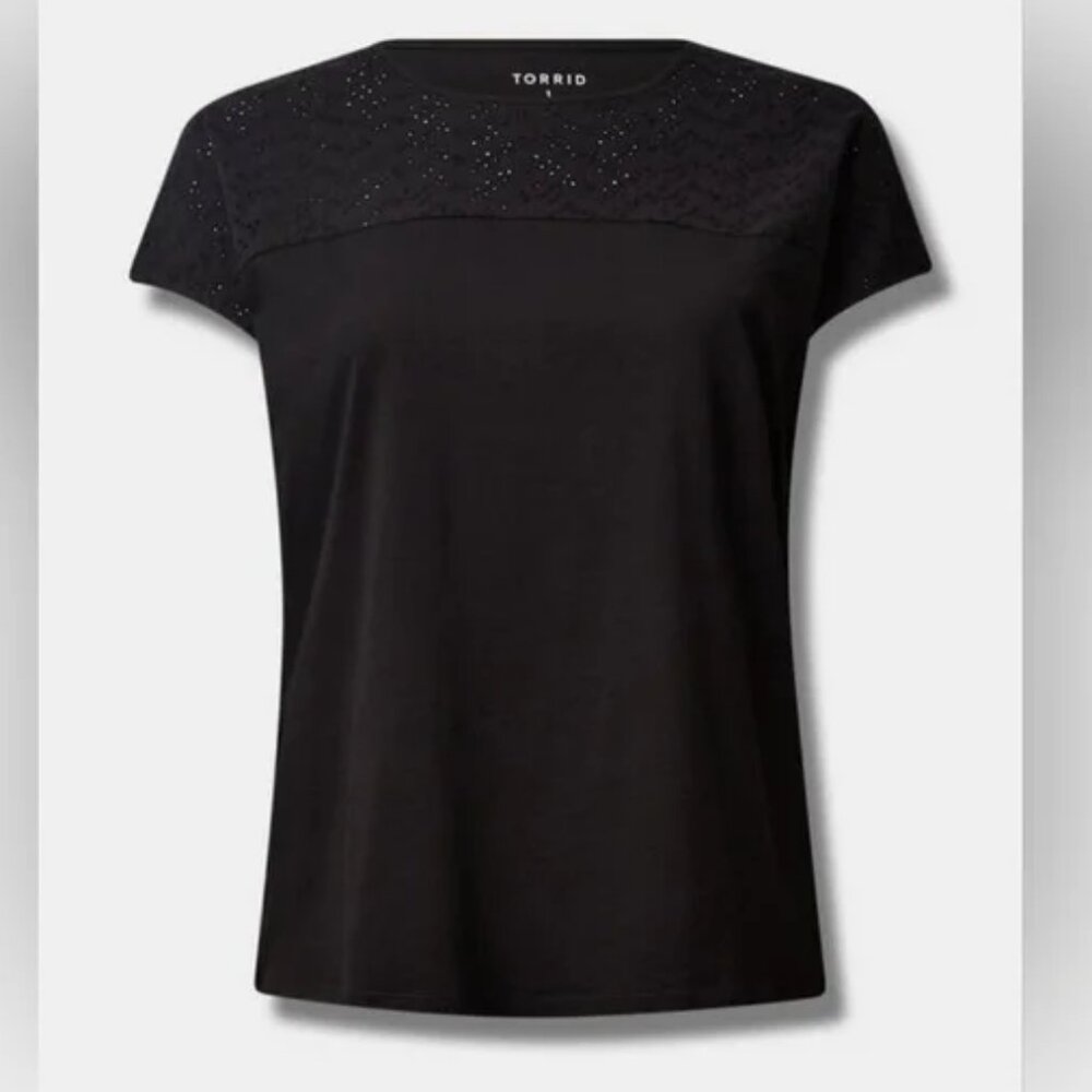 Torrid Cotton Eyelet Inset Dolman Short Sleeve Tee